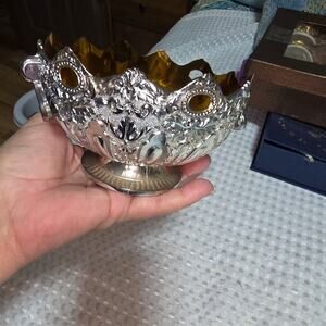 VINTAGE LEONARD JAPAN SILVERTONED GOLD INSIDE CANDY BOWL